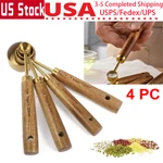 4 Pcs Golden Stainless Steel Measuring Spoons Wooden Handle Non Slip Baking Set. Fixed Price $11.49.