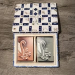 Vintage Tile Ceramic Blue Trinket Box Double Deck Swan Playing Cards Poker Read. Fixed Price $28.00.
