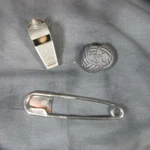 Boy Scout Lot: Slide, Acme Metal Whistle, Risdon Key-tab Safety Pin. Fixed Price $9.99.