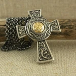 Medium Sterling Silver Irish Celtic Cross Pendant With 18K Bead Wood Quay Boru. Fixed Price $295.00.