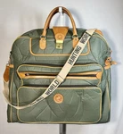 Vtg Hunting World Xl Travel Garment Bag Green Batu Brown Leather Logo Strap Read. Fixed Price $149.99.