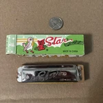 Vintage 1990S Star Toy Harmonica Uc 520 Nickel Plated & Wood 4" X 1" Red Edge. Fixed Price $10.00.