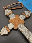 Vtg Hand Hammered Spanish? Celtic? Cross Embossed Tin Copper Wood Medieval 6.25". Fixed Price $22.95.