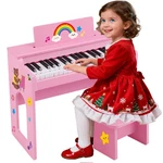 Mustar Pink Wood 37 Kids Digital Piano Keyboard Toddler Toy W/stool,stickers. Fixed Price $89.99.