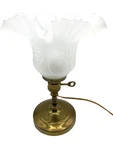Vintage Brass Table Lamp Swan Embossed Swirl Glass Shade Ruffled Top Retro Decor. Fixed Price $42.99.